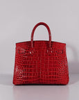 HMS Birkin 30cm Crocodile Leather Bag With Strap Red Gold
