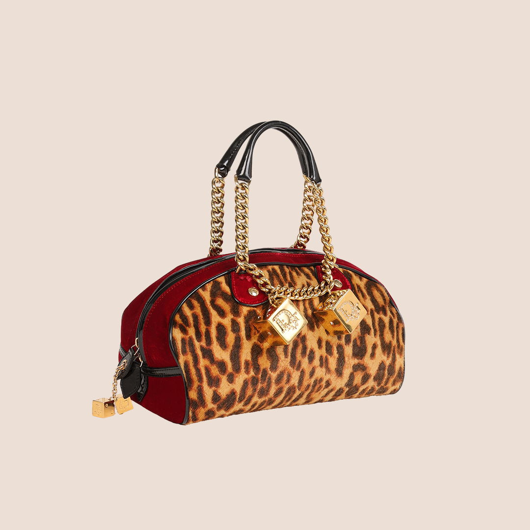 CHRISTIAN D1OR 2004 LEOPARD PRINT VELVET GAMBLER DICE BAG