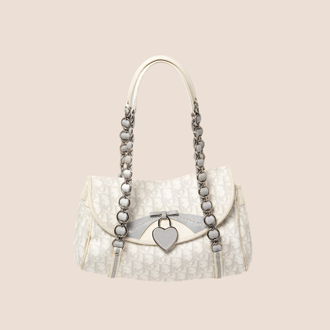 CHRISTIAN D1OR 2007 WHITE &amp; GREY ROMANTIQUE TROTTER HANDBAG