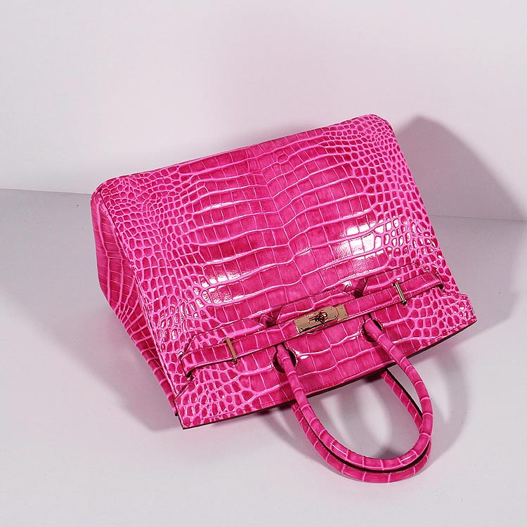 HMS Birkin 35cm Crocodile Leather Handbag Rose Gold
