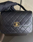 *Full Set, Receipt* CH Small 23CM Chain Infinity Top Handle Quilted Calfskin Black Golden Hardware Series 28 Shoulder Bag