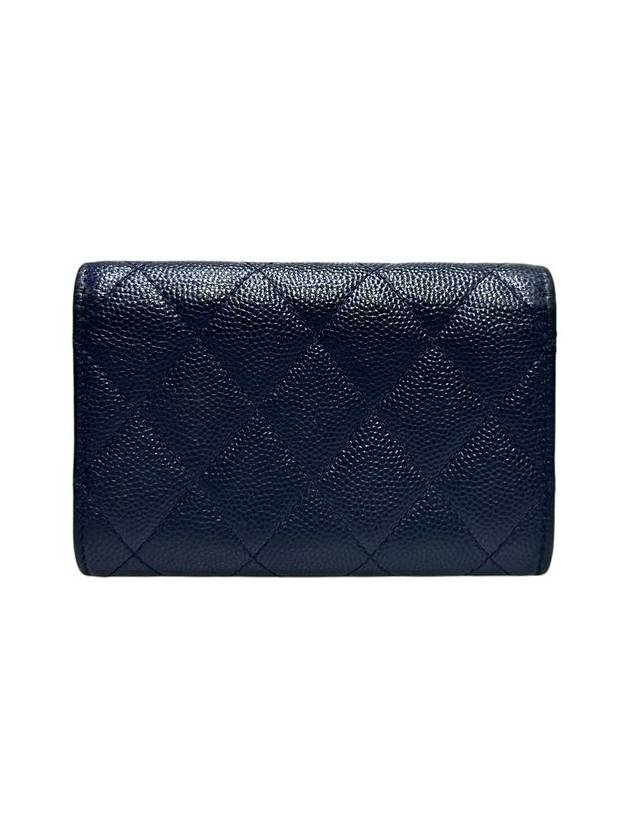 A80799 Navy caviar skin silver snap card holder business wallet CH