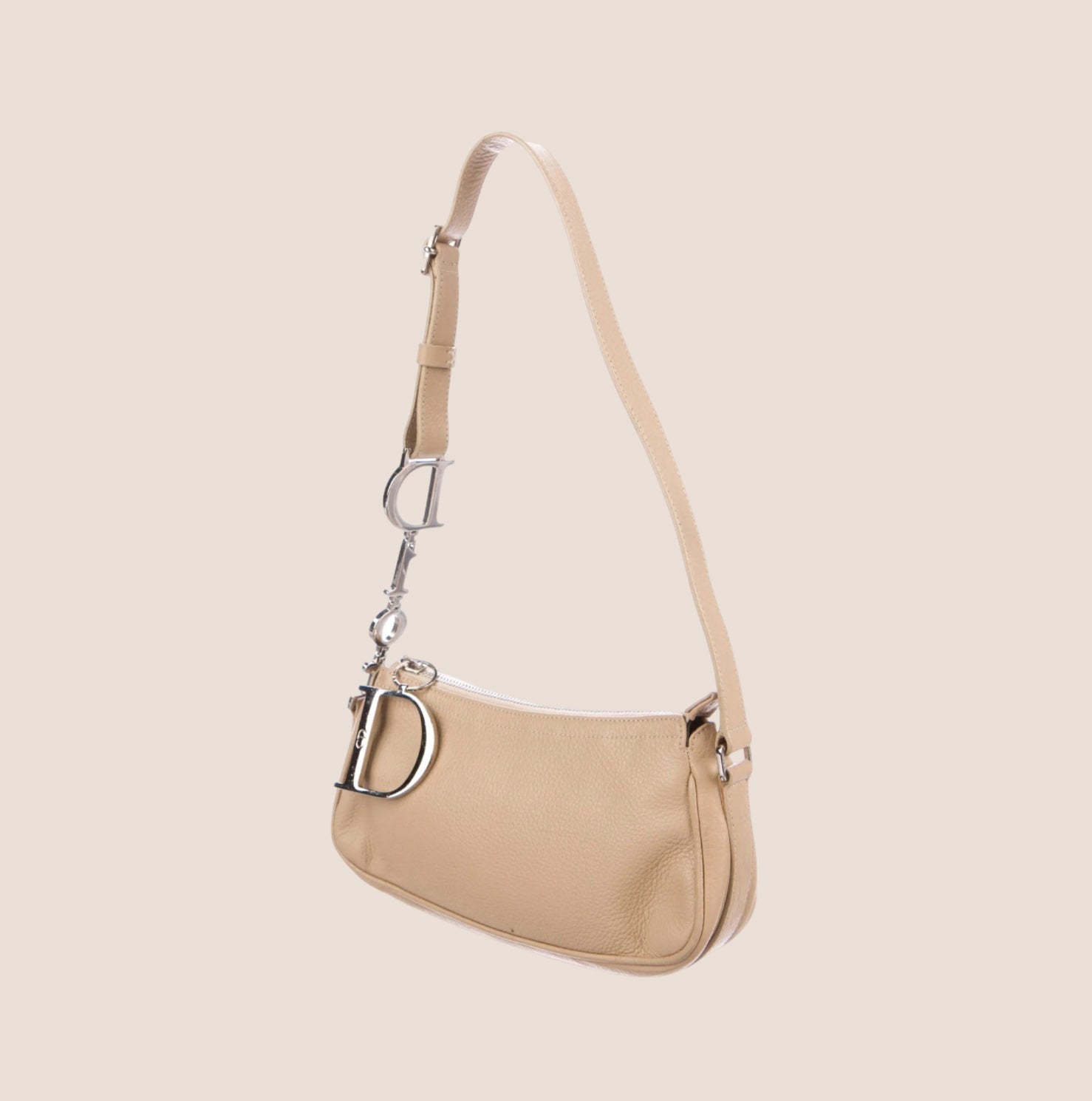 CHRISTIAN D1OR 2000 LOGO CHAIN BEIGE LEATHER MINI SHOULDER BAG