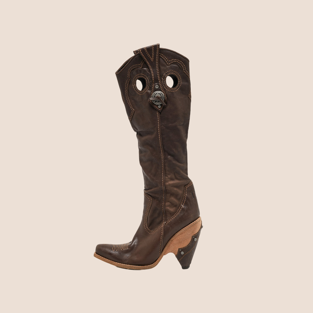 CHRISTIAN D1OR BROWN LEATHER WESTERN COWBOY BOOTS