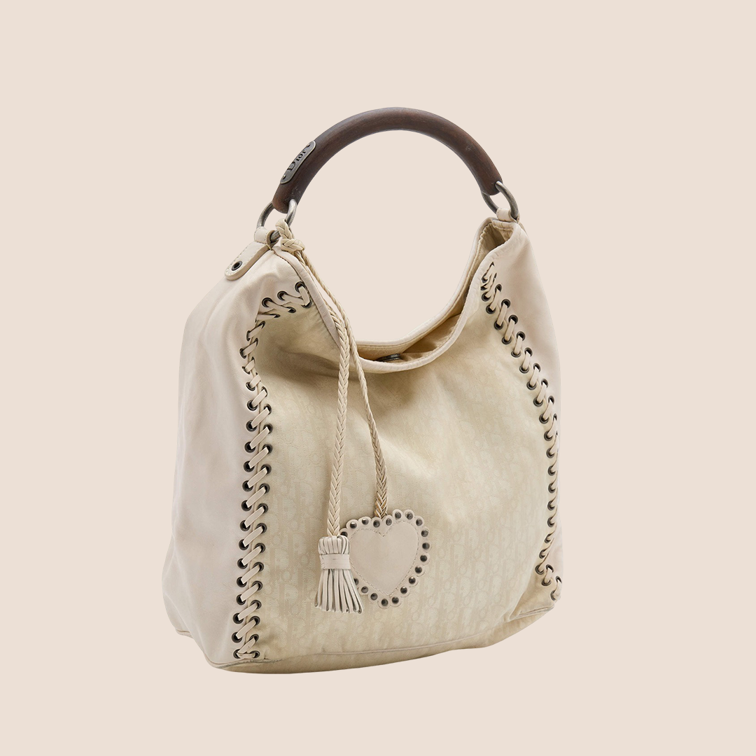 CHRISTIAN D1OR BEIGE OBLIQUE ETHNIC HOBO BAG