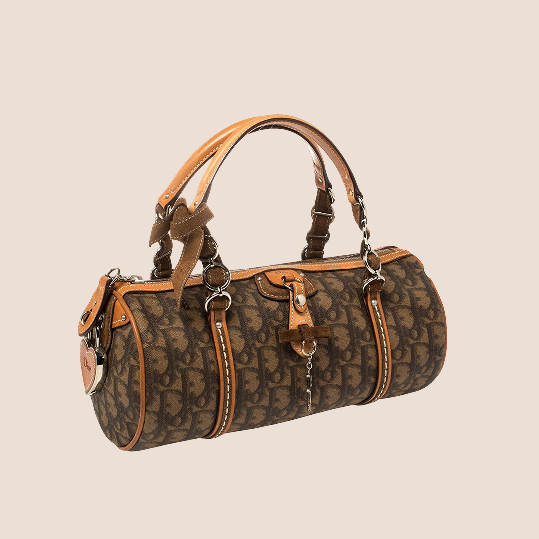 CHRISTIAN D1OR 2006 BROWN ROMANTIQUE BARREL BAG