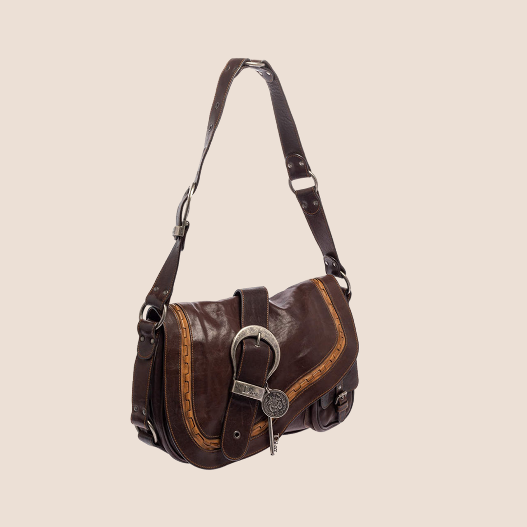 CHRISTIAN D1OR 2006 BROWN LEATHER LARGE GAUCHO BAG