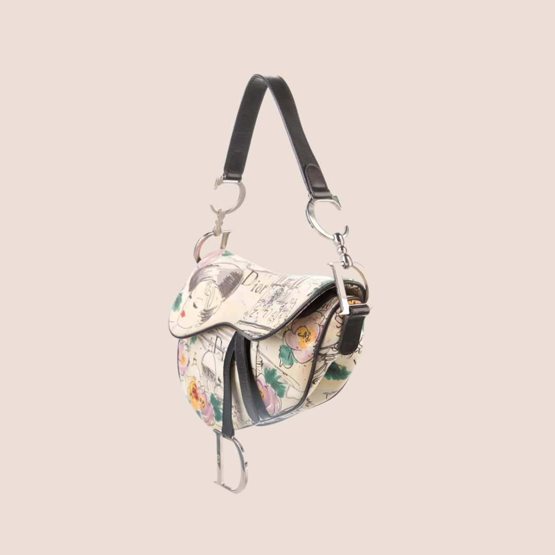 CHRISTIAN D1OR 2005 PARIS 50s PRINTED SADDLE BAG