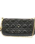 CHRISTIAN D1OR Chain Lady D1OR Accessory Pouch Enamel Black Auth am427b
