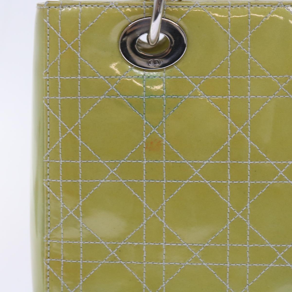 CHRISTIAN D1OR Canage Hand Bag Patent leather 2way Green Auth bs10107