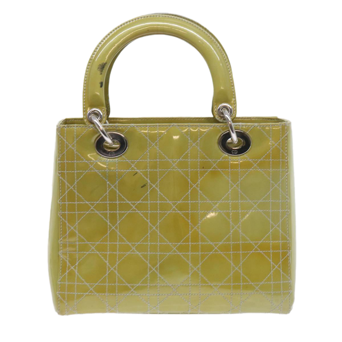 CHRISTIAN D1OR Canage Hand Bag Patent leather 2way Green Auth bs10107