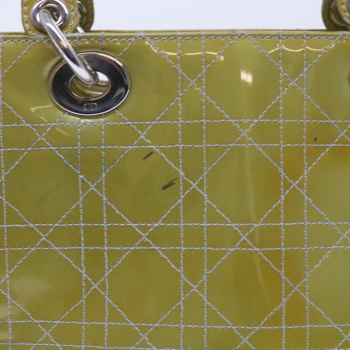 CHRISTIAN D1OR Canage Hand Bag Patent leather 2way Green Auth bs10107