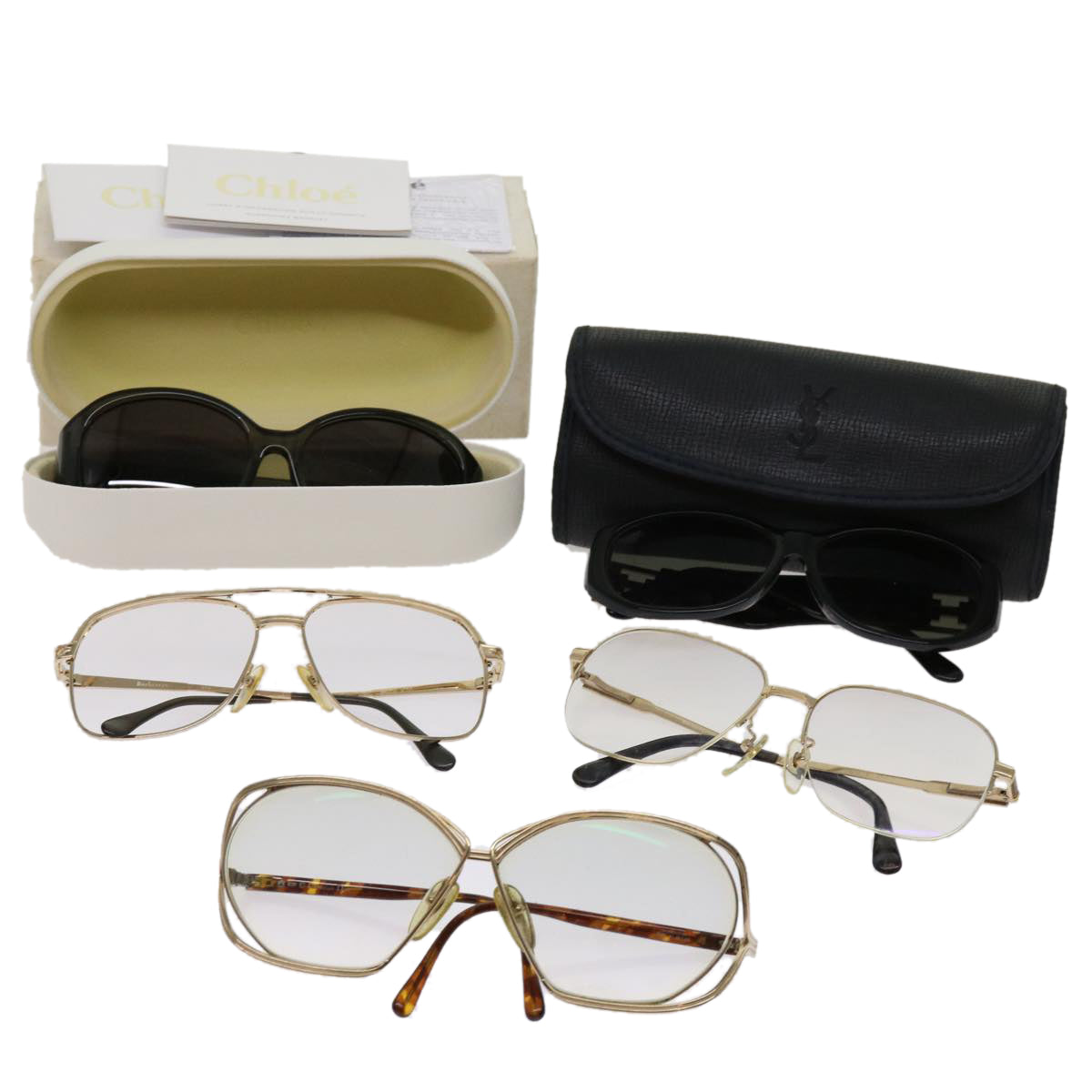 BURBERRYSs D1OR Saint Laurent Chloe Sunglasses 5Set Black Gold Auth bs10463