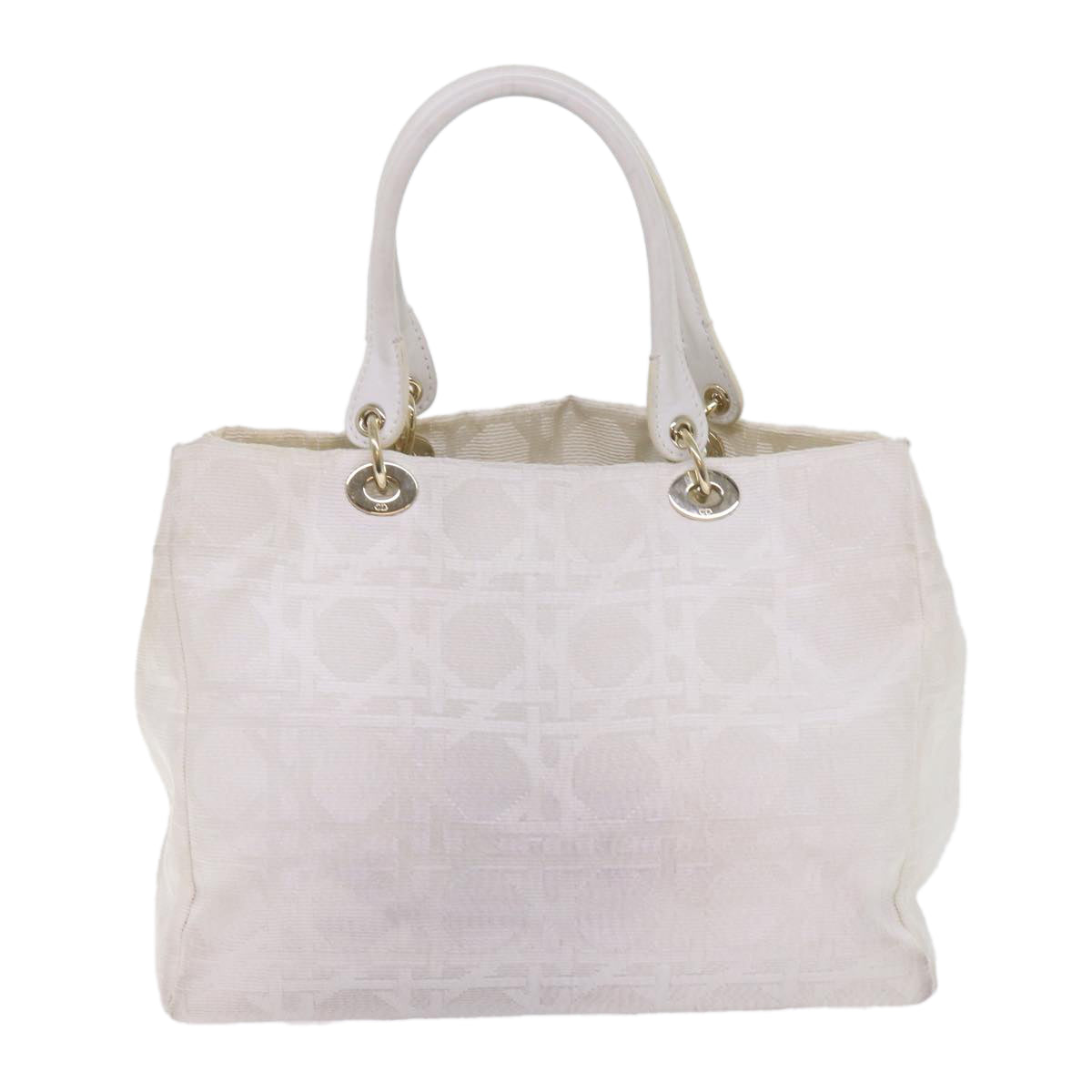 CHRISTIAN D1OR Canage Hand Bag Canvas White Auth bs10953
