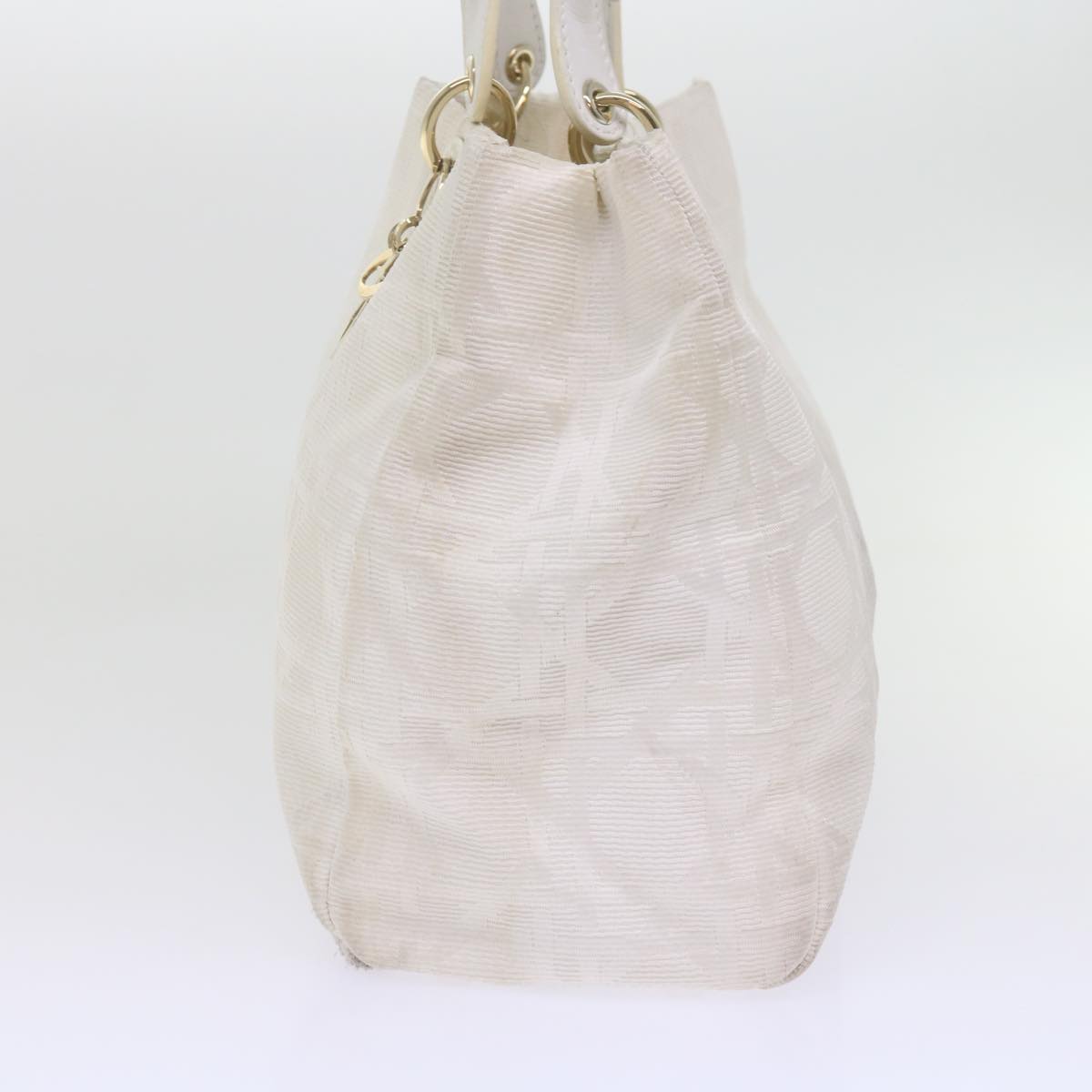 CHRISTIAN D1OR Canage Hand Bag Canvas White Auth bs10953