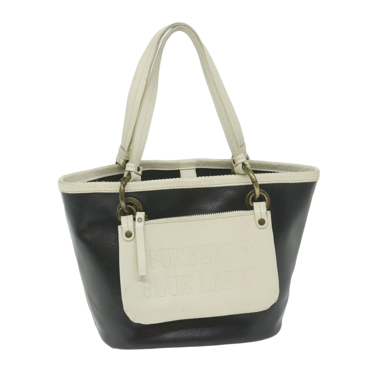 BBERRY Blue Label Hand Bag Coated Canvas Black Auth bs11108