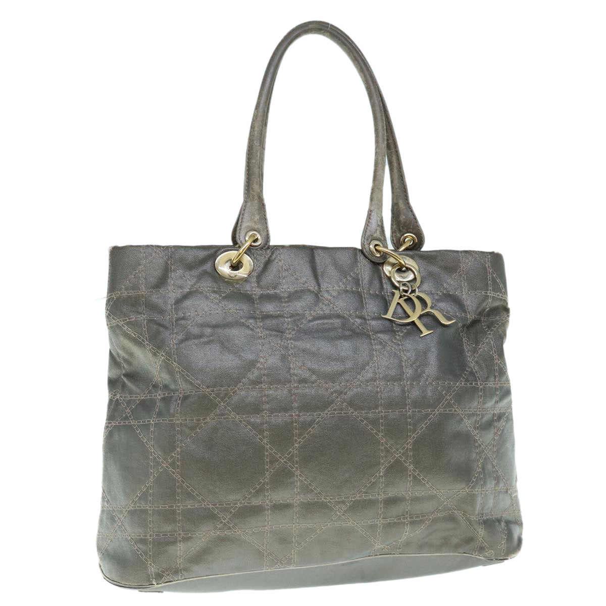 CHRISTIAN D1OR Canage Shoulder Bag Coated Canvas Gray Auth bs11380