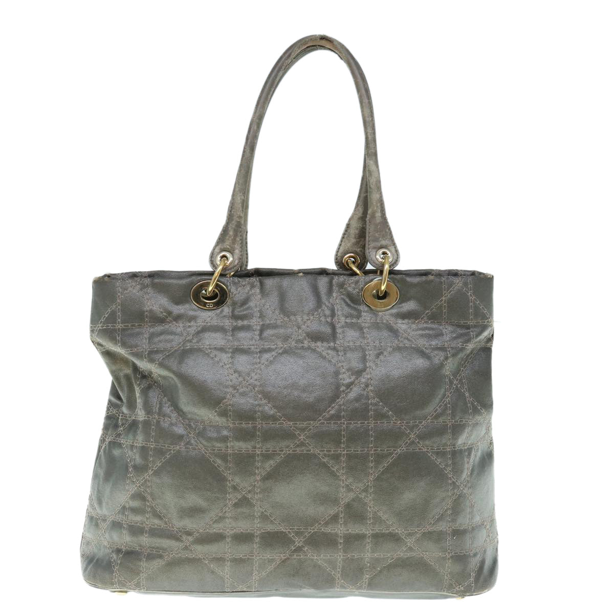 CHRISTIAN D1OR Canage Shoulder Bag Coated Canvas Gray Auth bs11380