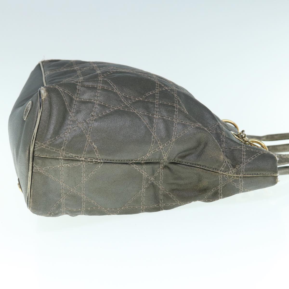 CHRISTIAN D1OR Canage Shoulder Bag Coated Canvas Gray Auth bs11380