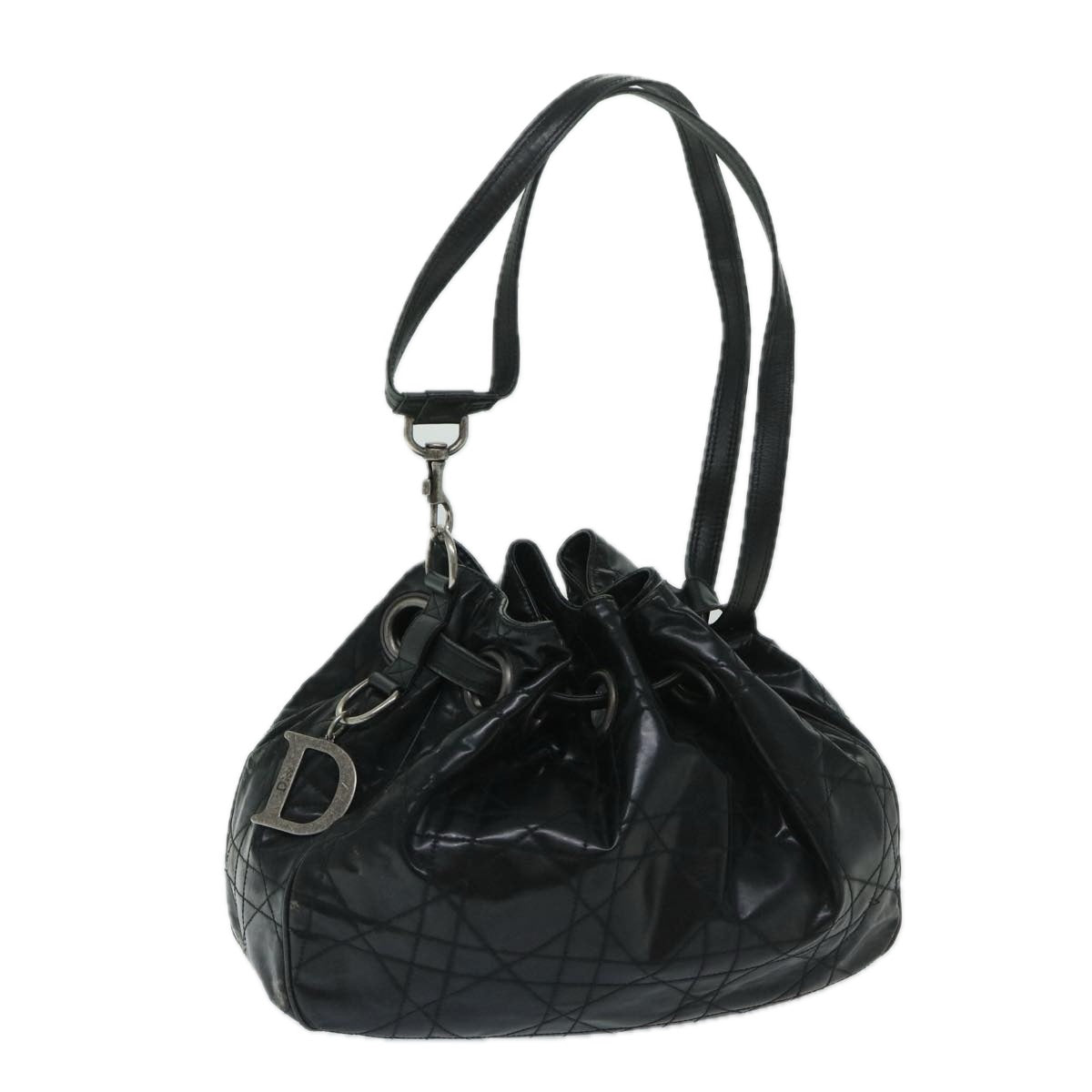 CHRISTIAN D1OR Canage Shoulder Bag patent Black Auth bs12459