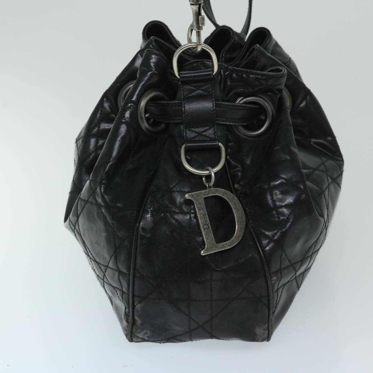 CHRISTIAN D1OR Canage Shoulder Bag patent Black Auth bs12459