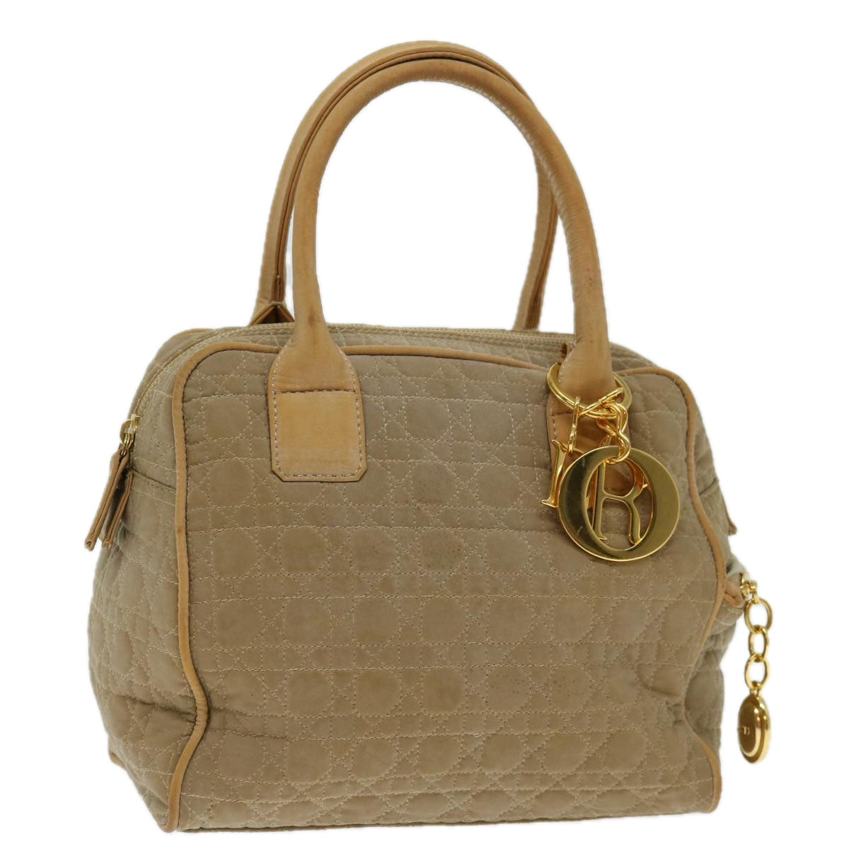 CHRISTIAN D1OR Canage Hand Bag Nylon Beige Auth bs12732