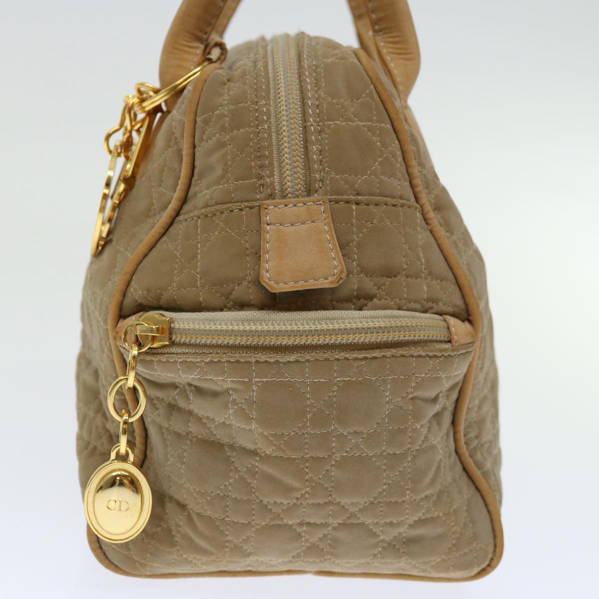 CHRISTIAN D1OR Canage Hand Bag Nylon Beige Auth bs12732