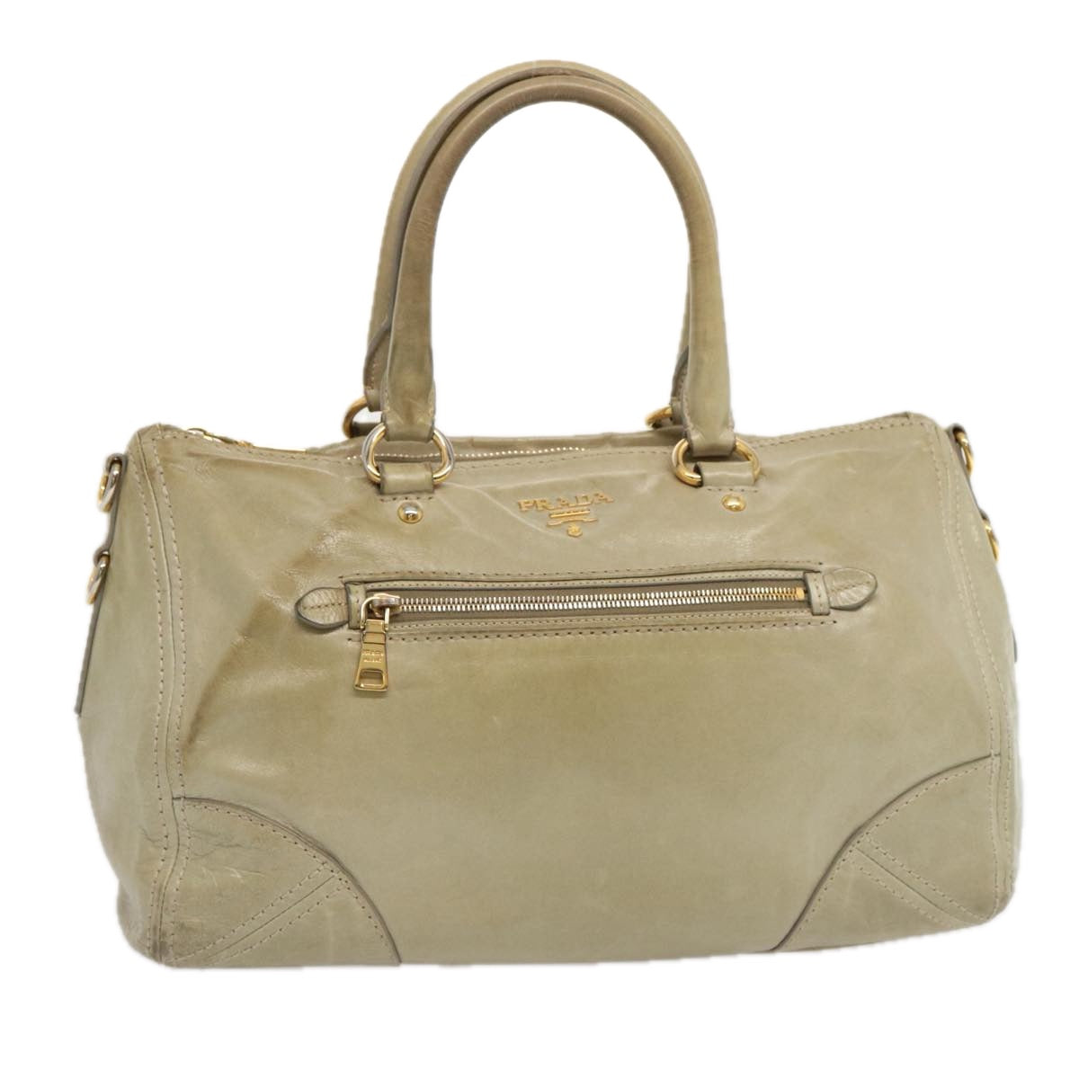 PRD Hand Bag Leather Gray Auth bs13155