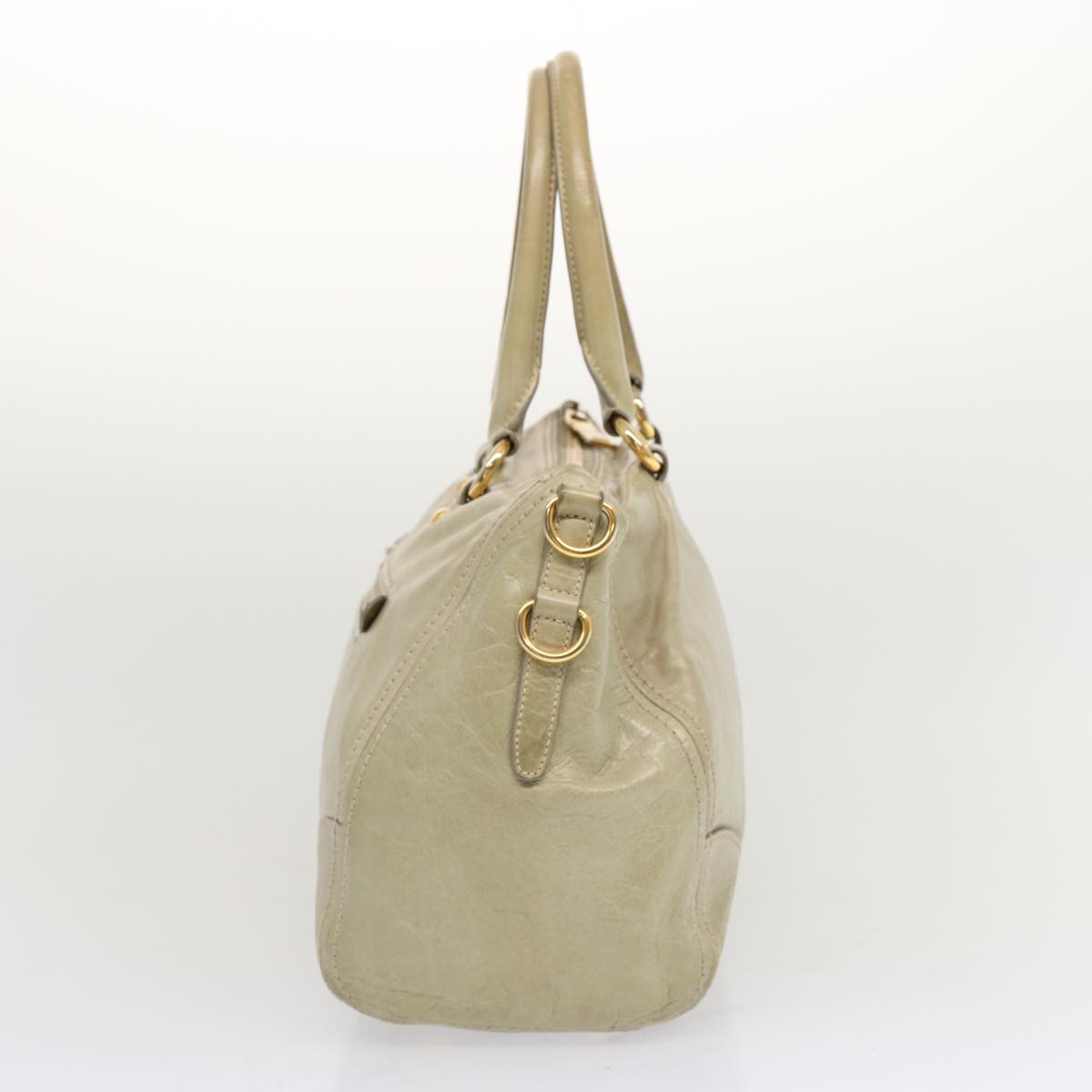 PRD Hand Bag Leather Gray Auth bs13155
