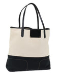 BBERRY Blue Label Tote Bag Canvas White Black Auth bs13449