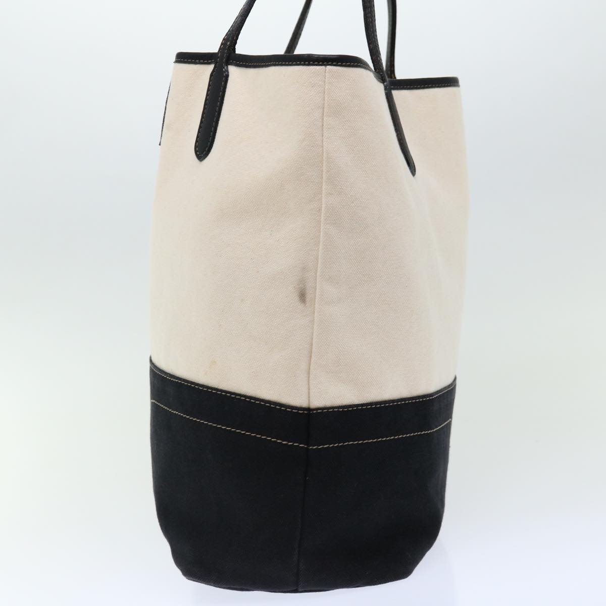 BBERRY Blue Label Tote Bag Canvas White Black Auth bs13449