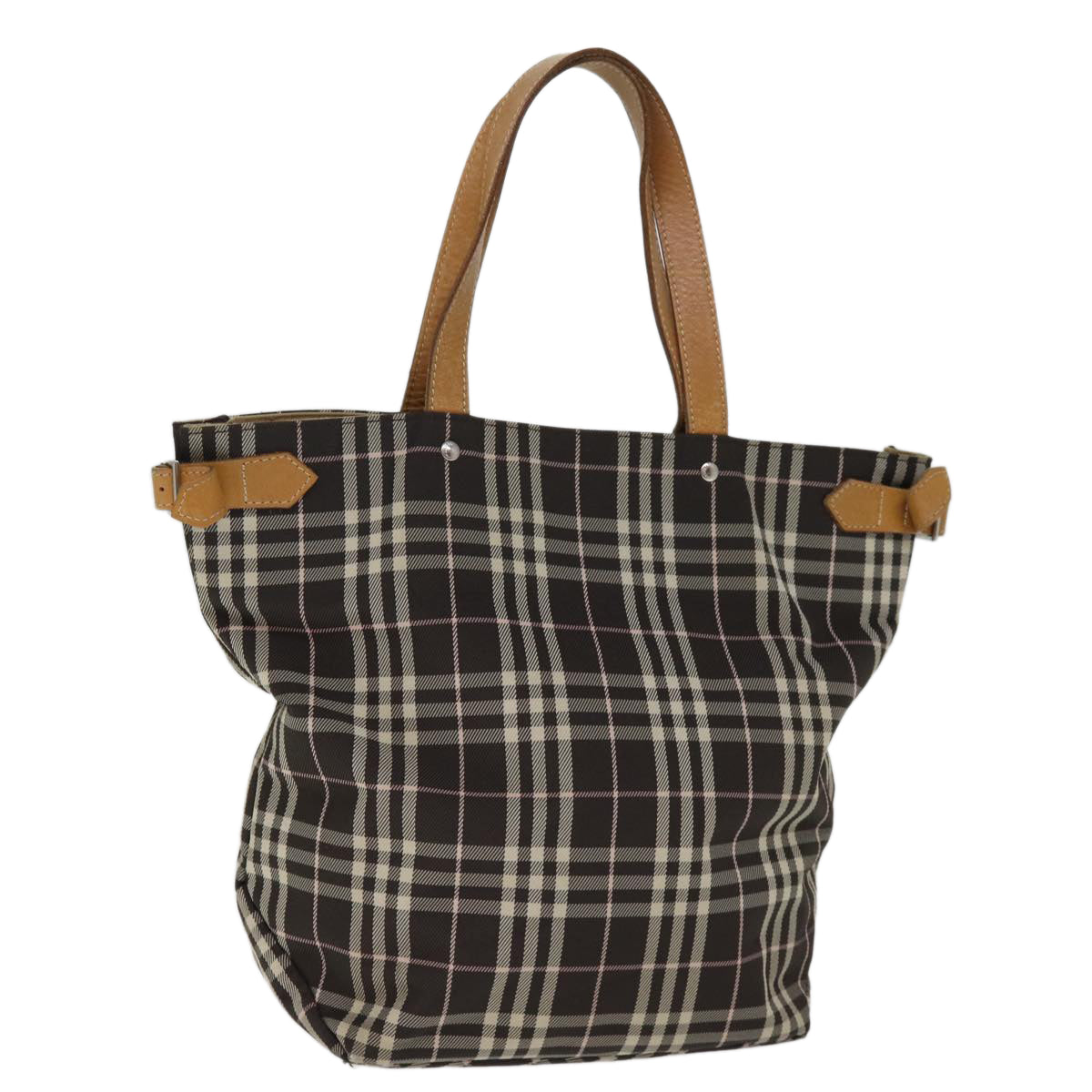 BBERRY Blue Label Nova Check Tote Bag Nylon Brown Auth bs14116