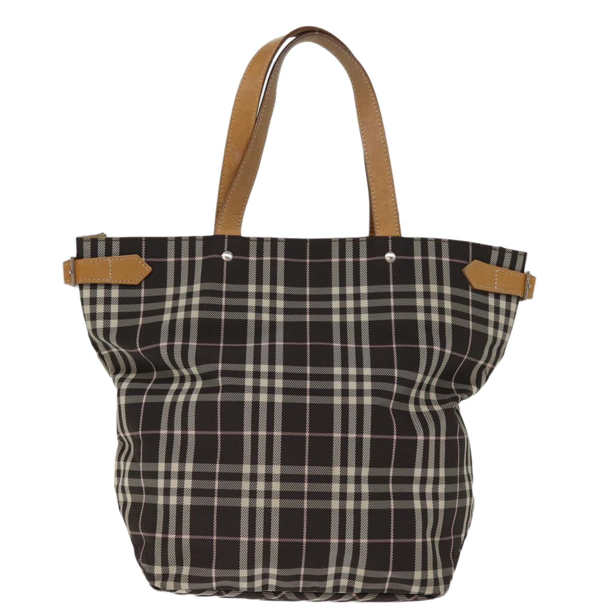BBERRY Blue Label Nova Check Tote Bag Nylon Brown Auth bs14116