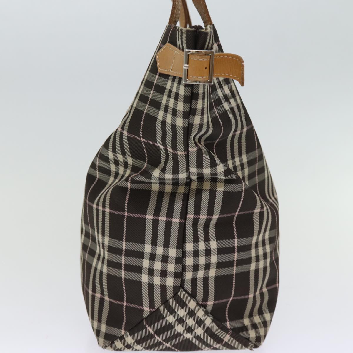 BBERRY Blue Label Nova Check Tote Bag Nylon Brown Auth bs14116