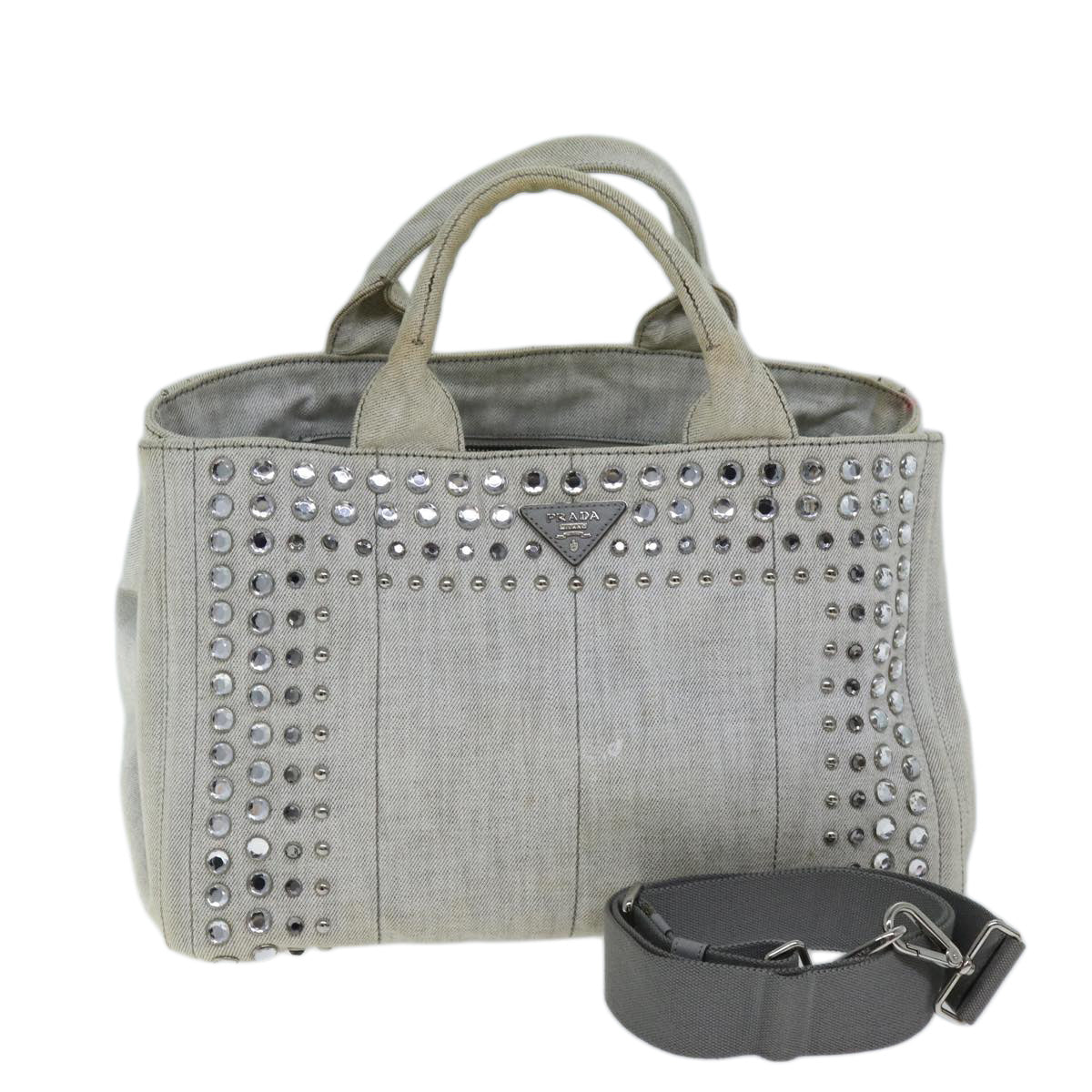 PRD Bijoux Canapa MM Hand Bag Canvas 2way Gray Auth bs14279