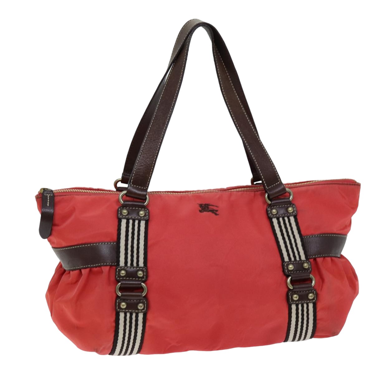 BBERRY Blue Label Hand Bag Nylon Orange Auth bs14346