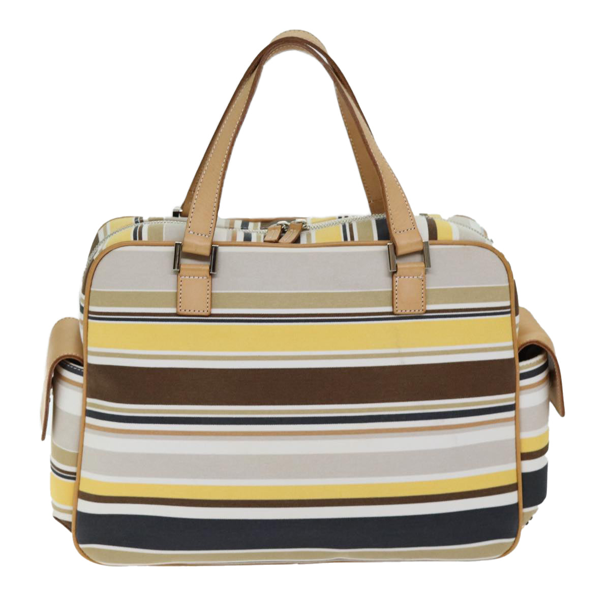 BBERRY Blue Label Hand Bag Canvas Beige Auth bs14368