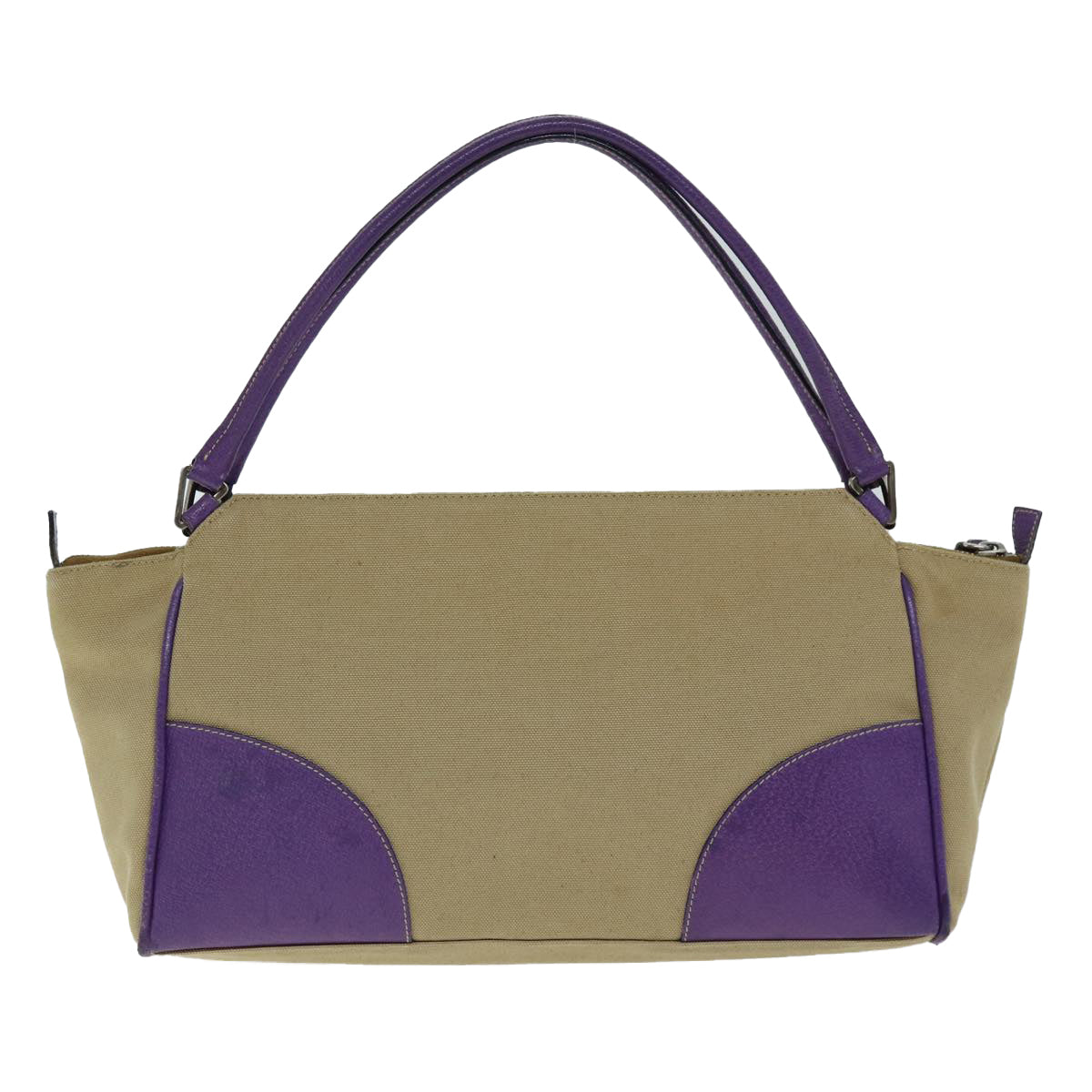 PRD Hand Bag Canvas Purple Beige Auth bs14396