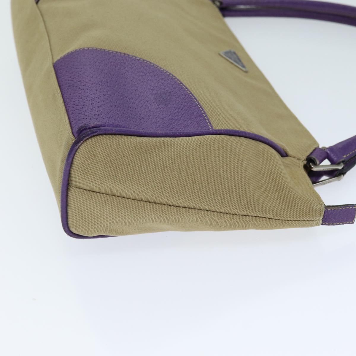 PRD Hand Bag Canvas Purple Beige Auth bs14396
