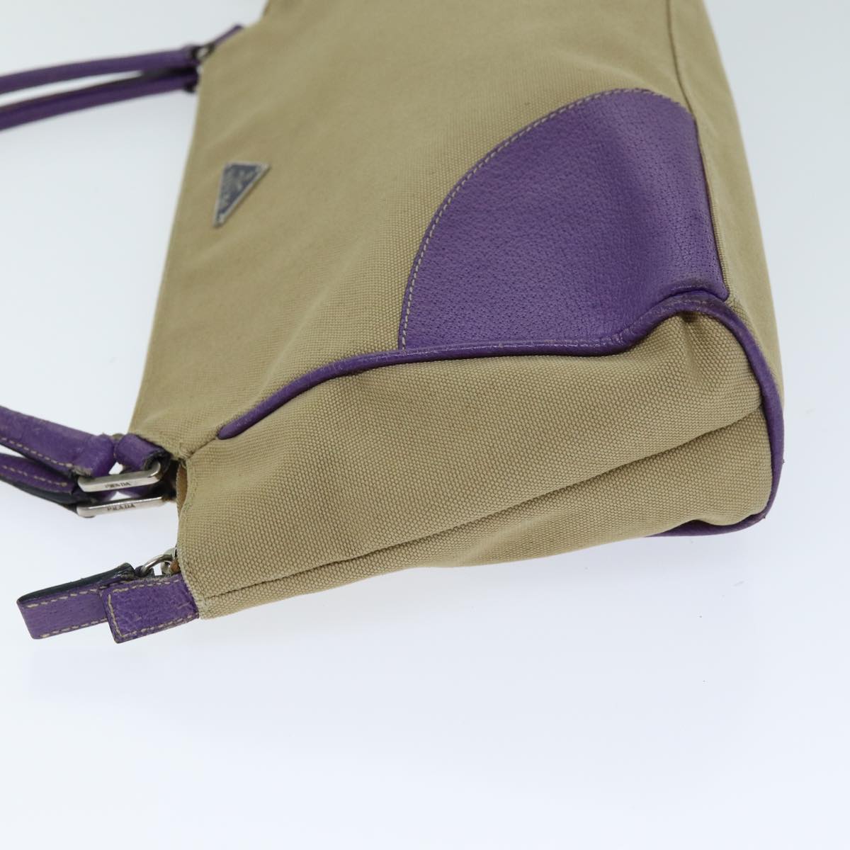 PRD Hand Bag Canvas Purple Beige Auth bs14396