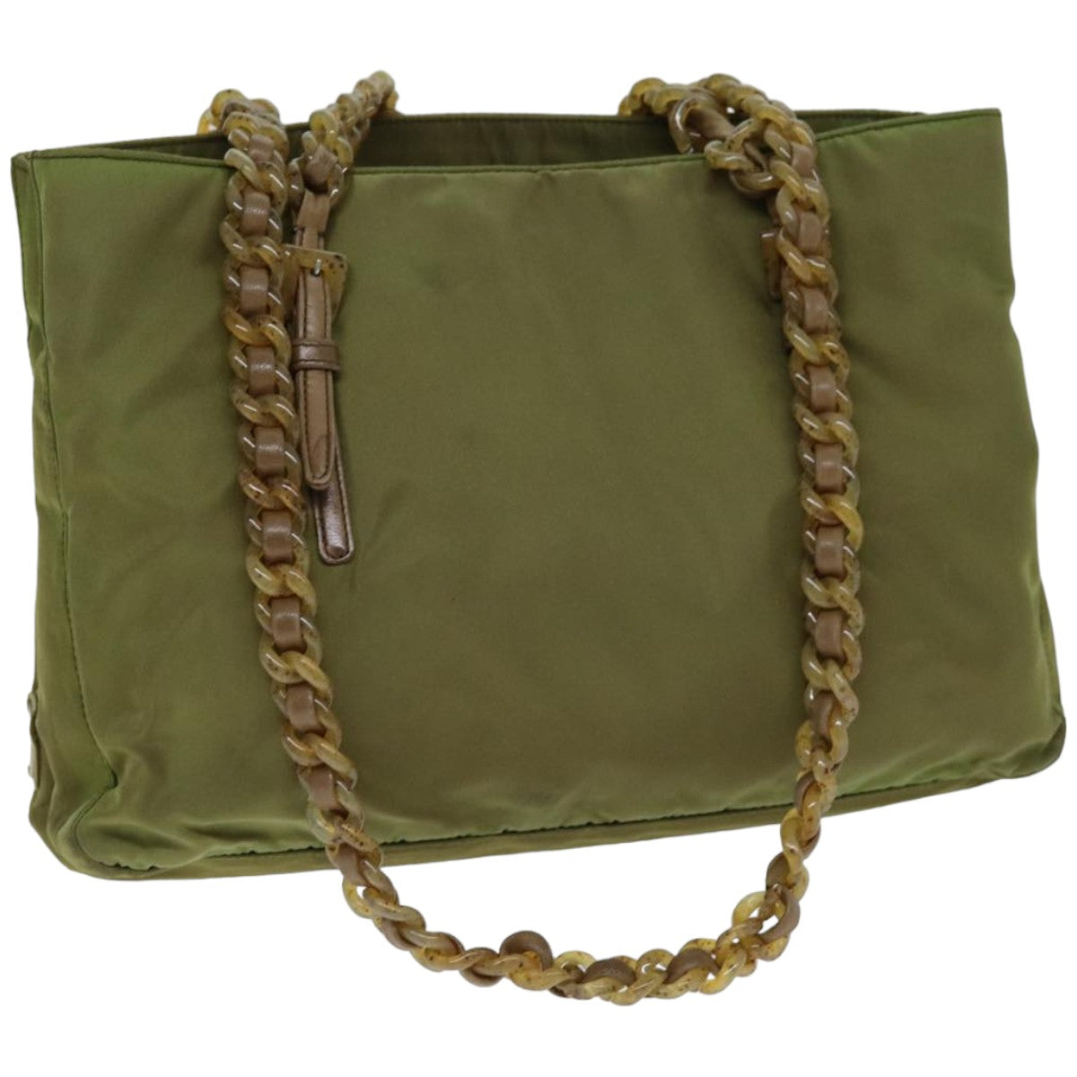 PRD Chain Shoulder Bag Nylon Khaki Auth bs14447