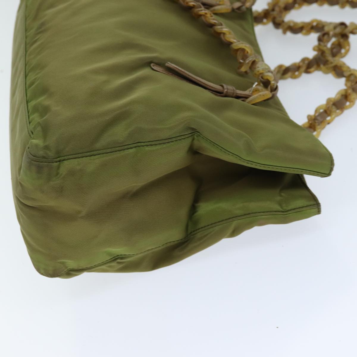 PRD Chain Shoulder Bag Nylon Khaki Auth bs14447