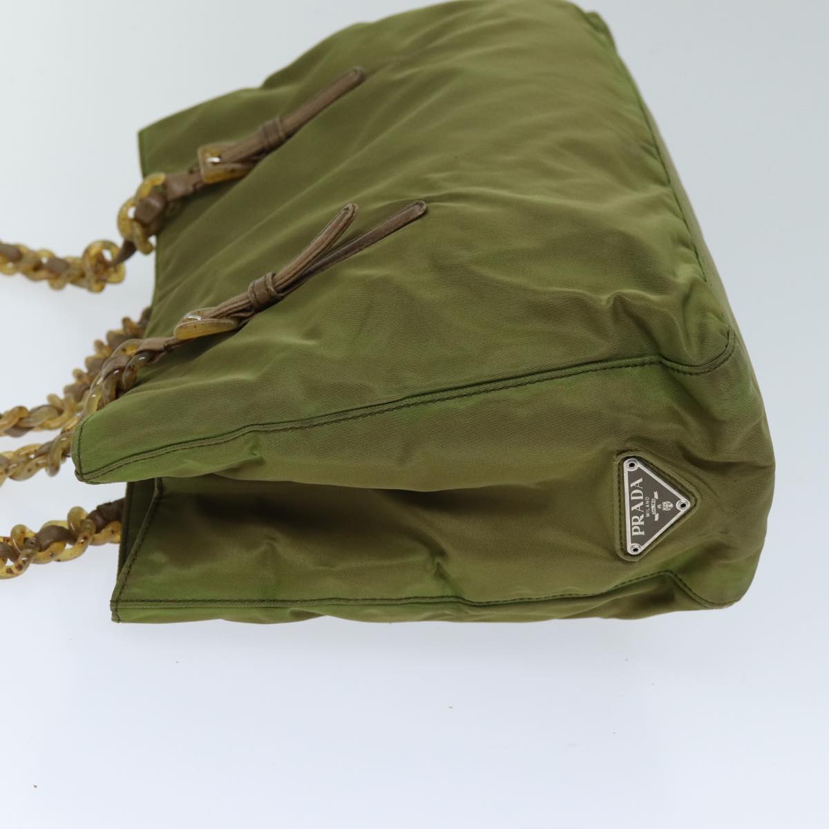 PRD Chain Shoulder Bag Nylon Khaki Auth bs14447
