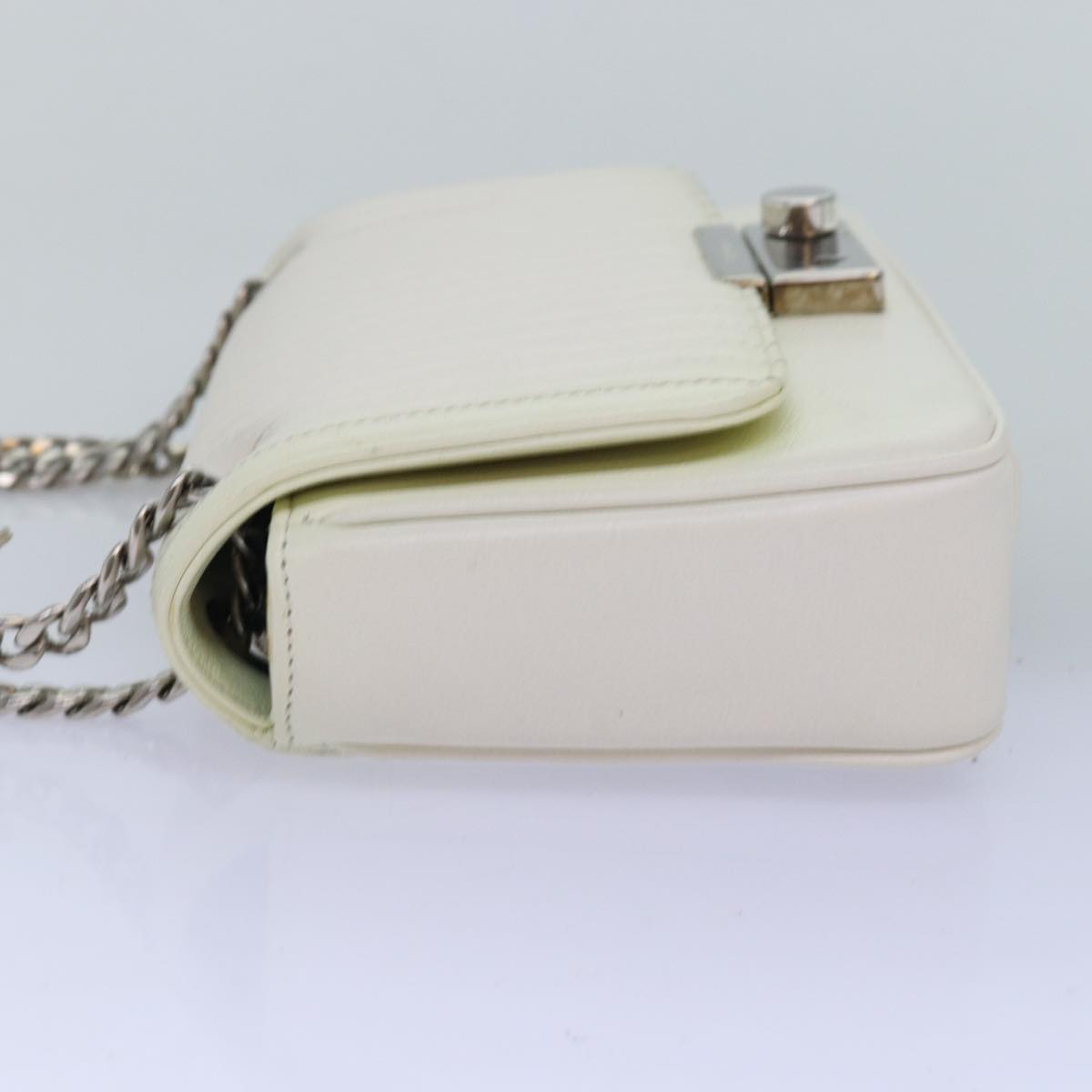 PRD Chain Shoulder Bag Leather White Auth bs14567