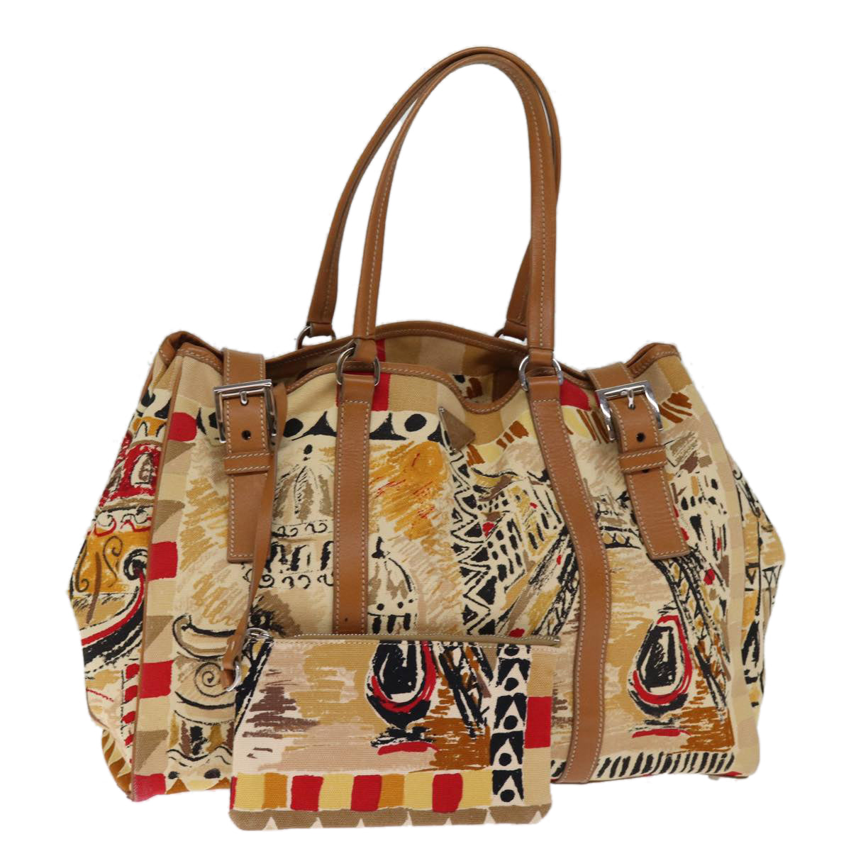 PRD Hand Bag Canvas Beige Auth bs14687