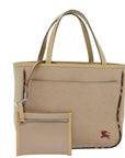 BBERRY Blue Label Hand Bag Canvas Beige Auth bs14831