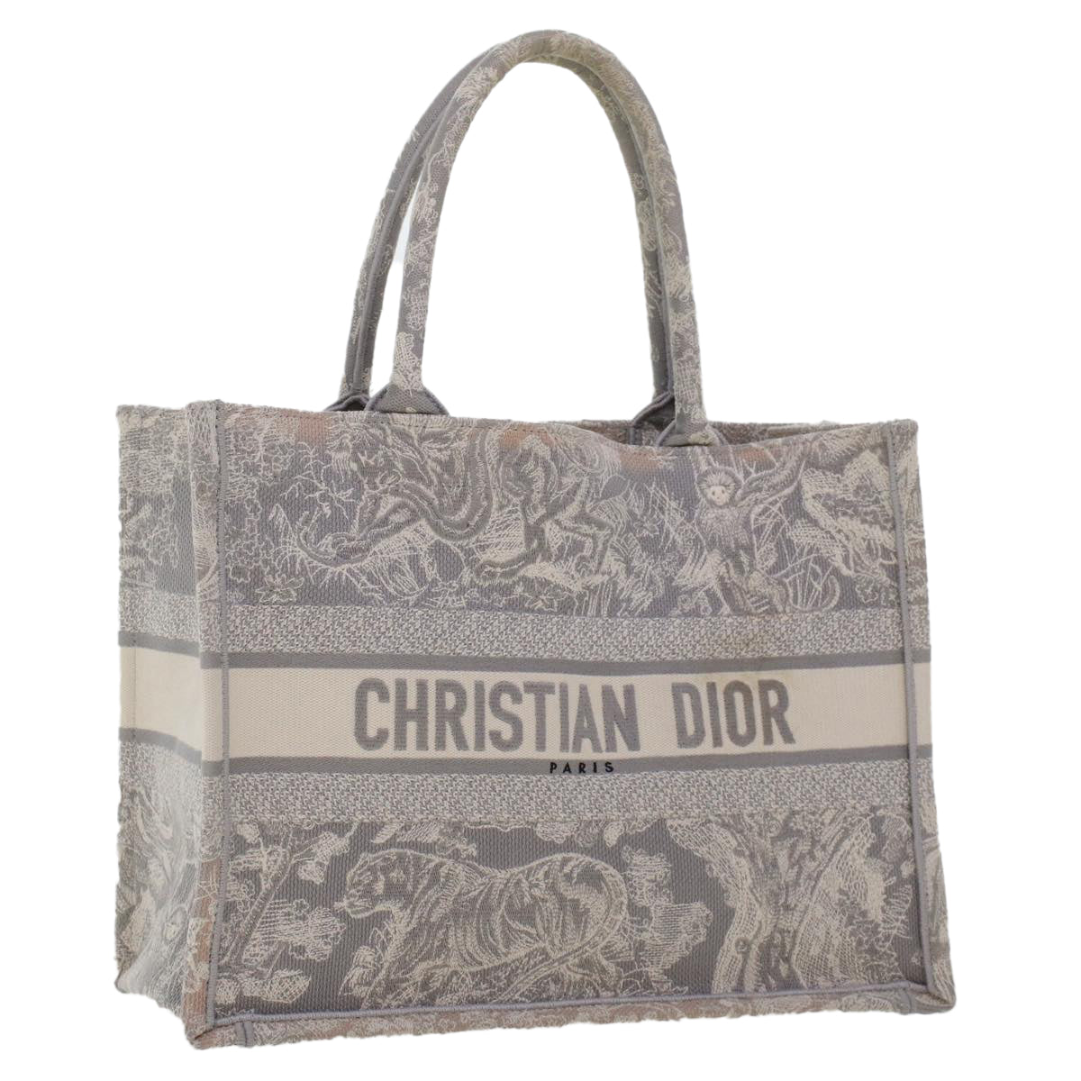 CHRISTIAN D1OR Book Tote Bag Canvas Gray M1286ZTDT_M932 Auth bs6141