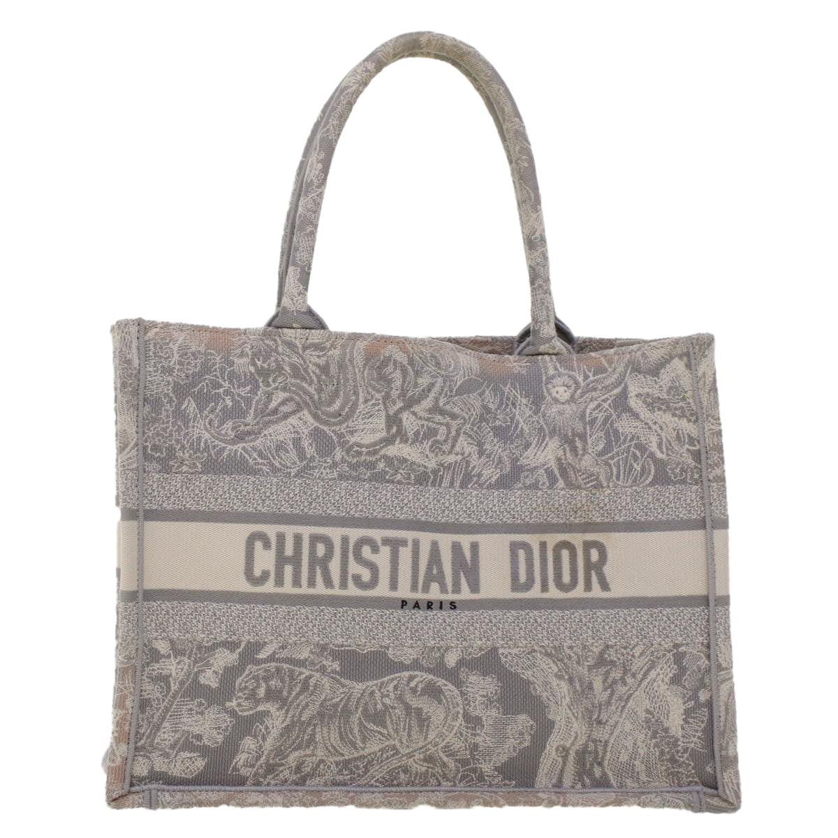 CHRISTIAN D1OR Book Tote Bag Canvas Gray M1286ZTDT_M932 Auth bs6141