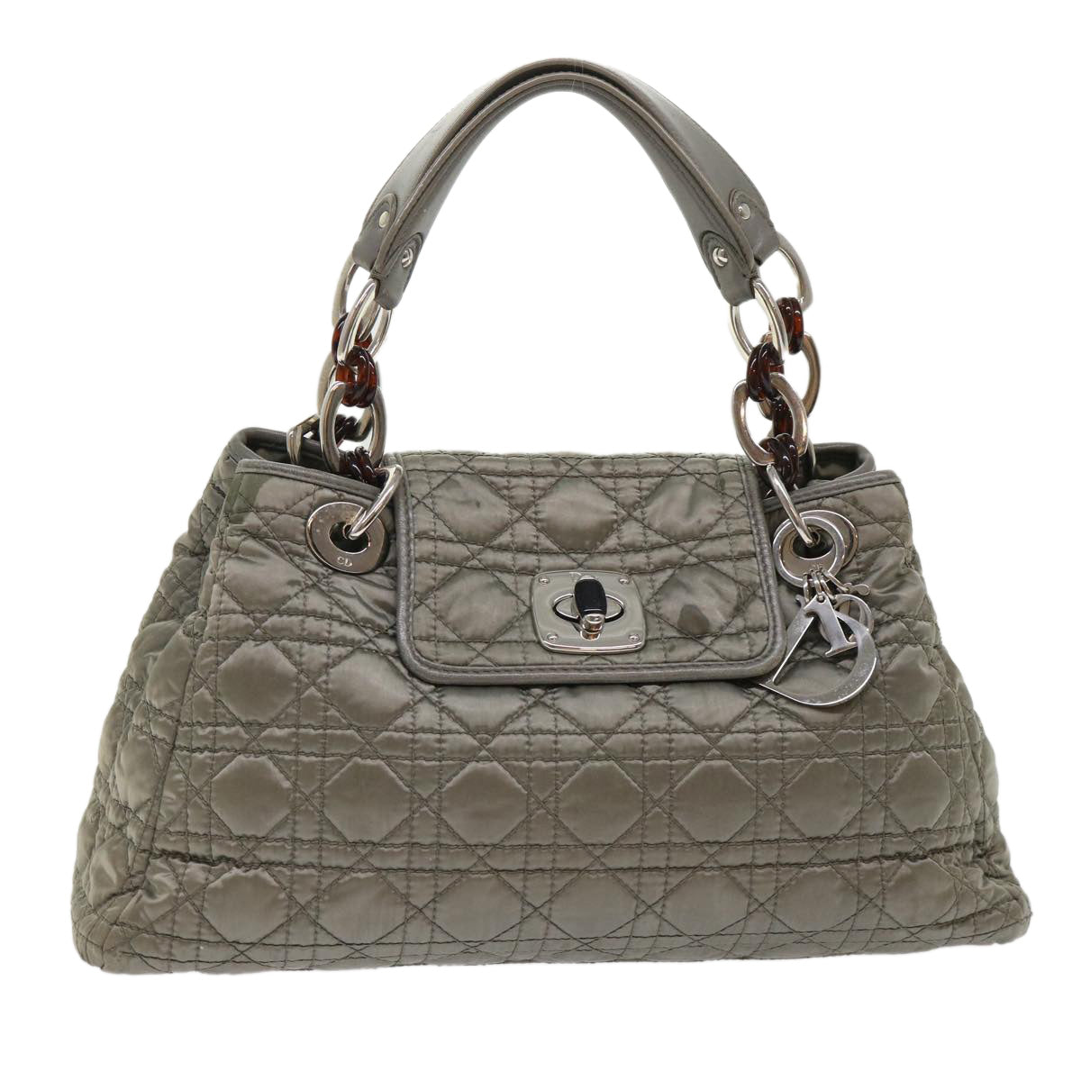 CHRISTIAN D1OR Canage Hand Bag Nylon Gray Auth bs6669