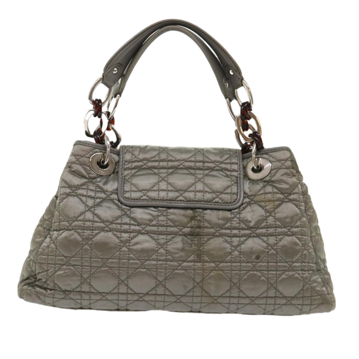 CHRISTIAN D1OR Canage Hand Bag Nylon Gray Auth bs6669
